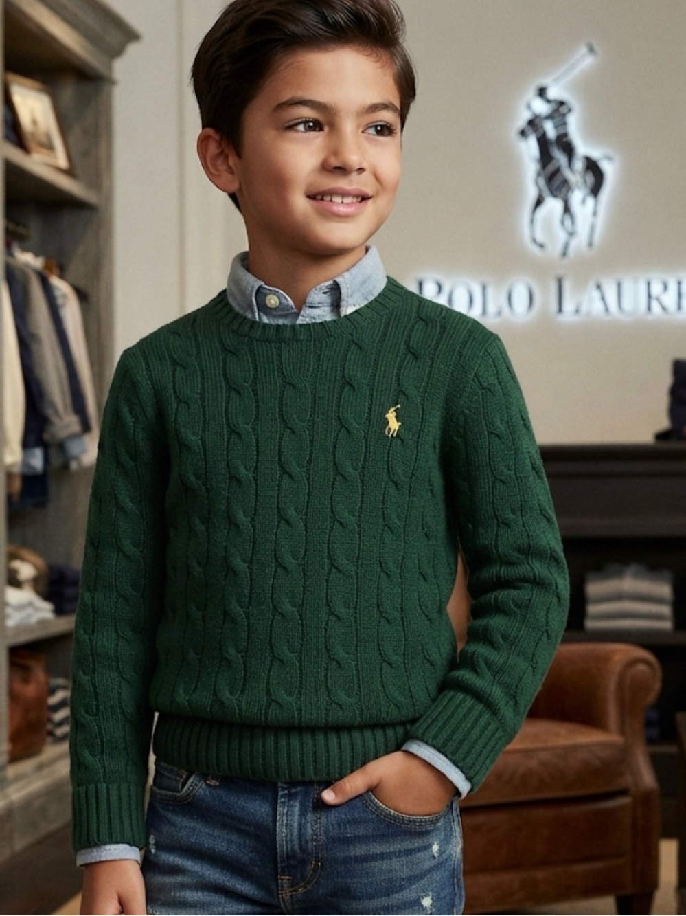 Authentic Polo Ralph Lauren signature designer boys cable knit sweater sz S